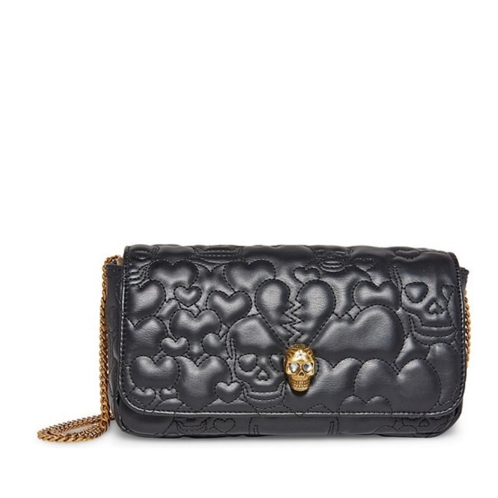 LAST ONE!! Betsey Johnson hearts skulls black convertible bag brass chain strap